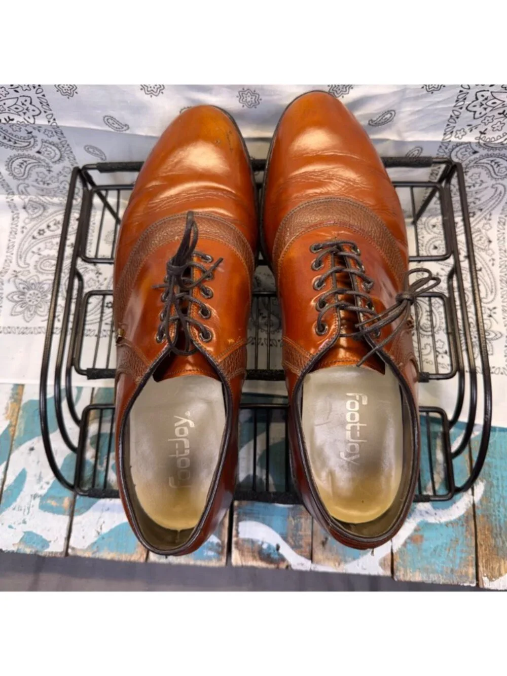 Vintage FootJoy Classics Brown Saddle 57117 Metal Spiked Golf Shoes Mens 9.5D